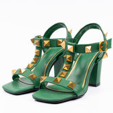 Ezra Studded Green Chunky Heel Sandals